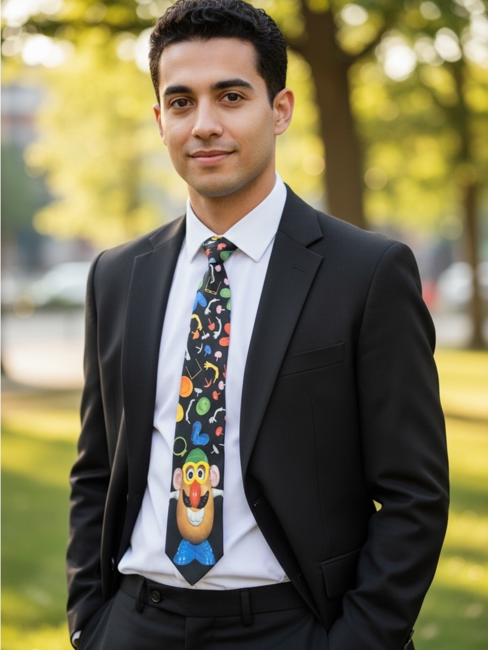 Black Novelty Tie with Mr Potato Head by wallywear